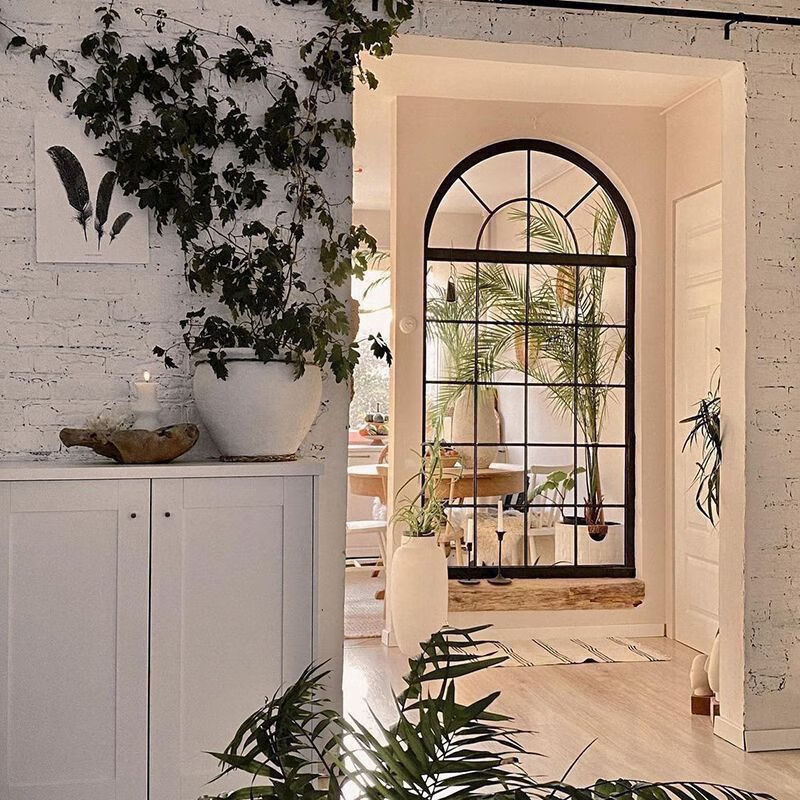 Yaotian Fashion Interior Iron Real Window Wall Decoration Fake Window Wall Decoration Screen Partition Changhong Glass Entrance Simple Black 100*200 Water Ripple