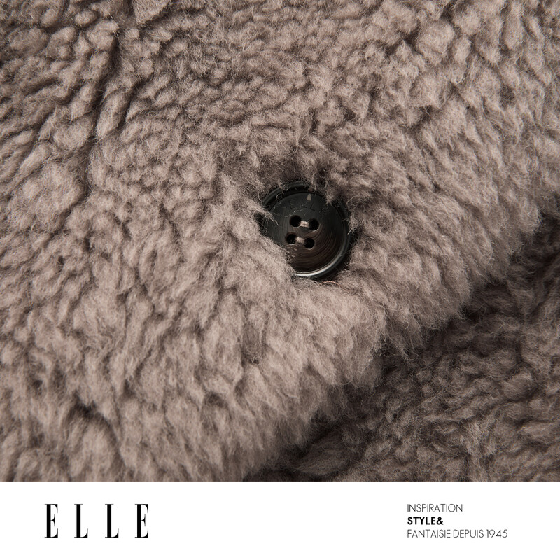 ELLE 100% Sheep Wool French Design Stand Collar Plush Jacket Women's 2025 Winter New New Year Top Brown M