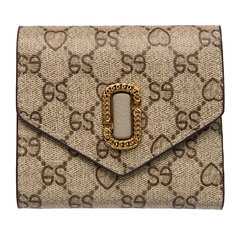 CALCULAT&KEEN small wallet women's short mini bag 2025 new versatile printed folding cowhide wallet card bag brown