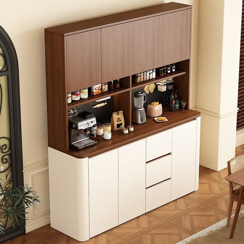 Aoshunshi solid wood sideboard multi-functional wall-mounted integrated living room wine cabinet storage rack home kitchen cabinet storage storage cabinet 120*40*200 walnut + milk coffee color high style