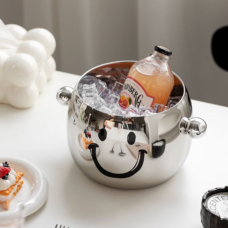304 ice bucket stainless steel double-layer ice bucket bar KTV champagne bucket ice storage bucket beverage ice bucket 1.8L