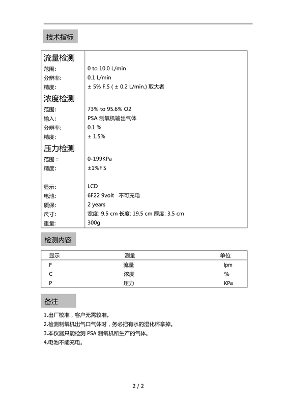 Handheld ultrasonic oxygen flow detector RP-01 20L