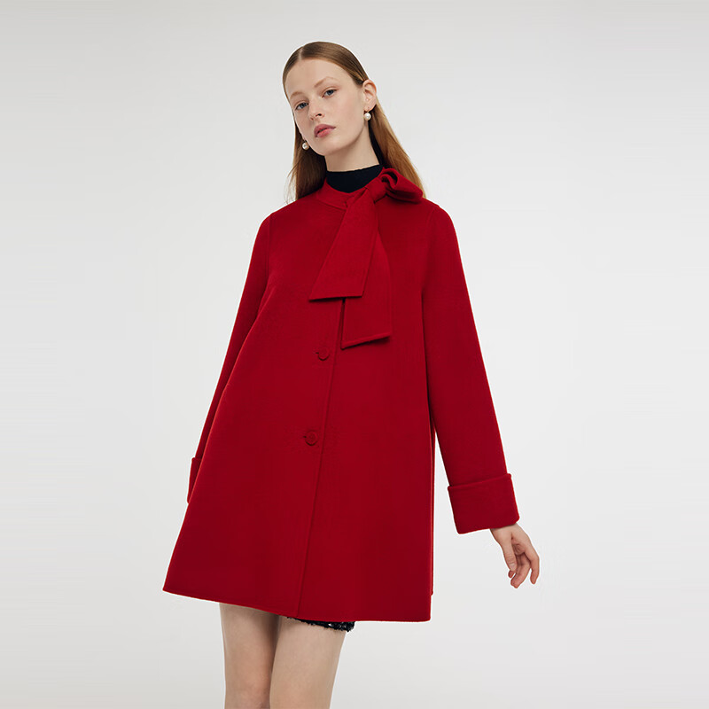 Gloria New Year Red Coat Collar Bow Tencel Wool Jacket 1CCR6E930 53R Pepper Red XS