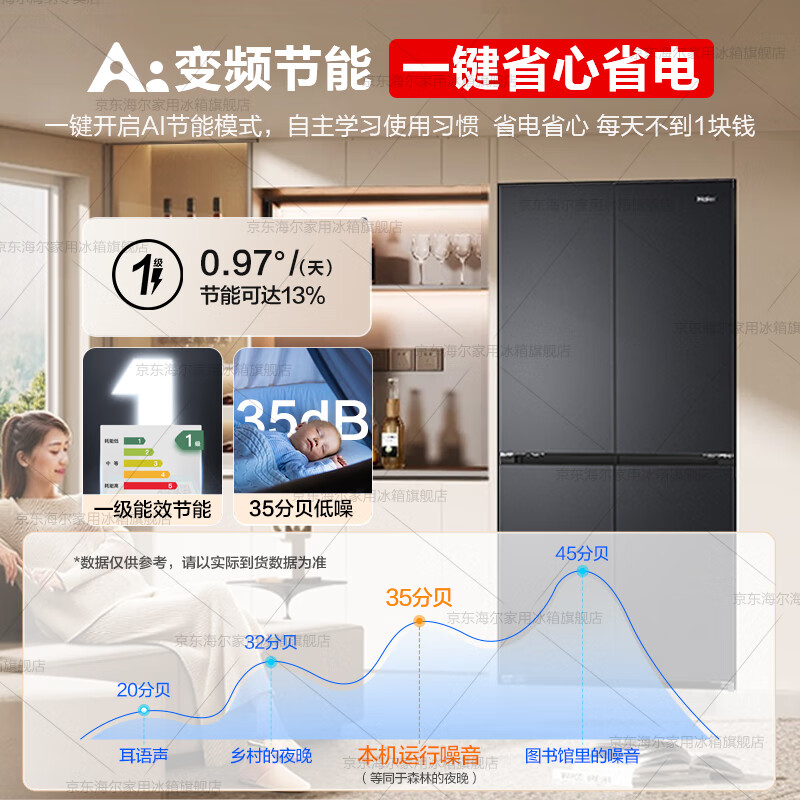 Haier dual system refrigerator 500L cross door 594mm ultra-thin zero-embedded refrigerator EPP purification system frozen independent ice box first-class dual frequency three-speed variable temperature refrigerator 500L four-door dual system dual cycle + 594 ultra-thin zero-embedded + independent ice making
