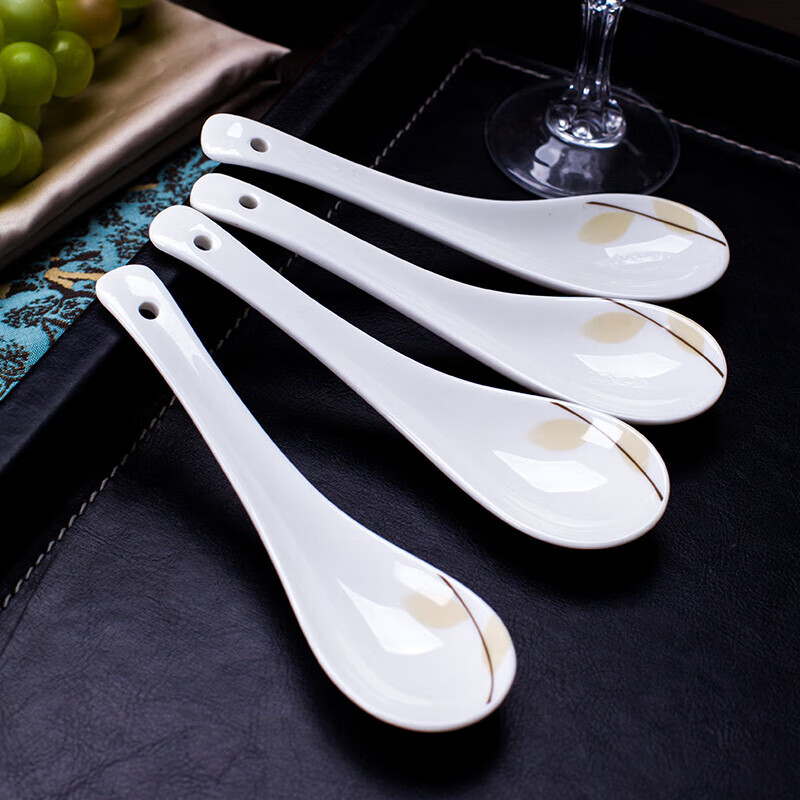 Remec Bone China Fragrant Small Soup Spoon 6 Pack Ceramic Spoon Rice Spoon Simple Bone China Spoon