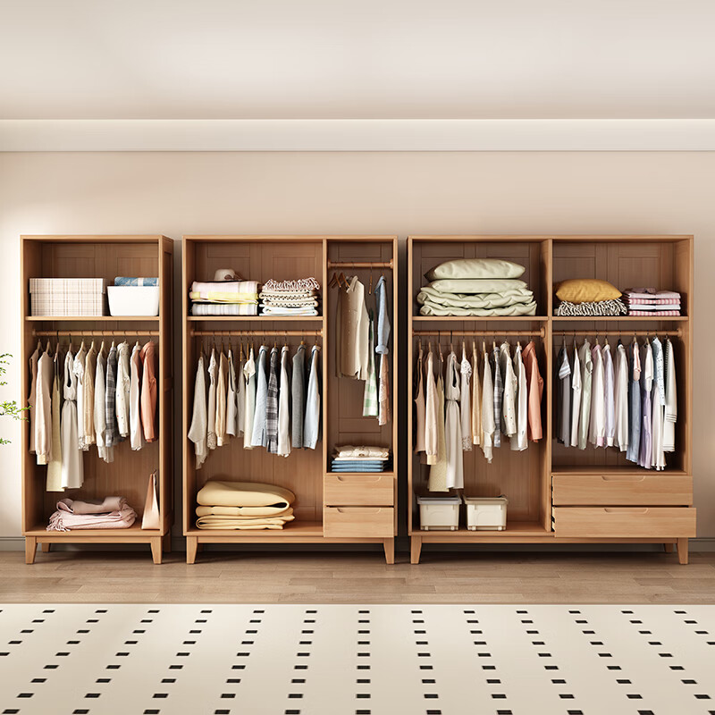 Siguyuan Nordic all solid wood wardrobe hundred-page grille can add top cabinets home bedroom simple two or three doors with drawer storage wardrobe walnut color all solid wood four door wardrobe delivery to home package installation
