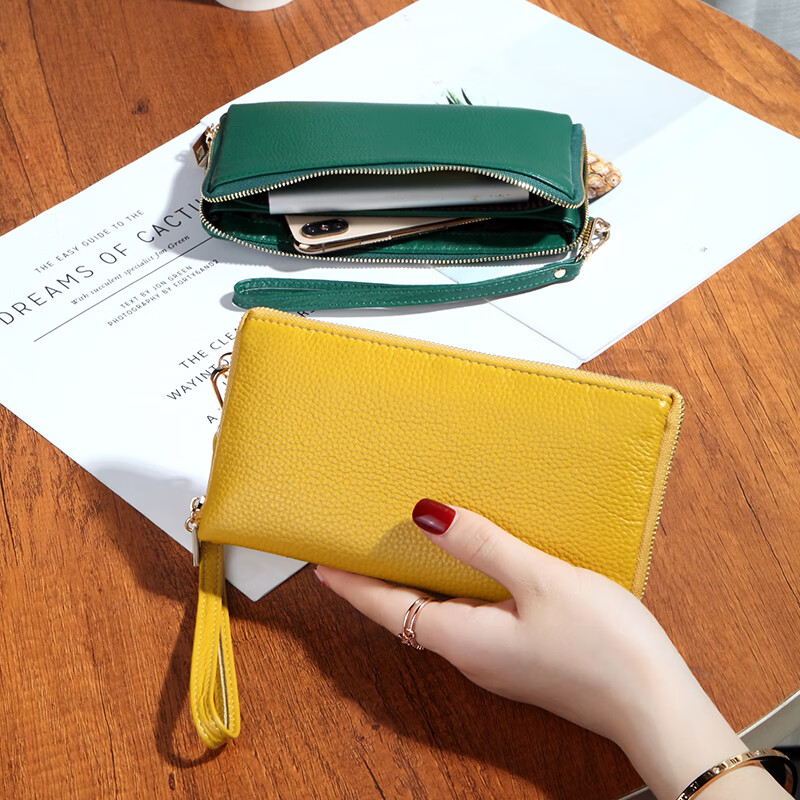 Sephoron soft cowhide long hand wallet for women, versatile 2026 new yellow lucky cowhide double-layer small handbag for mobile phone, purple - first layer cowhide (double main bag)