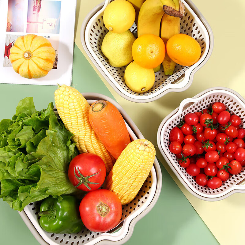 Beijing vegetable washing basket drain basket washing fruit basin kitchen vegetable basin fruit plate water filter basket double layer rice washing basket