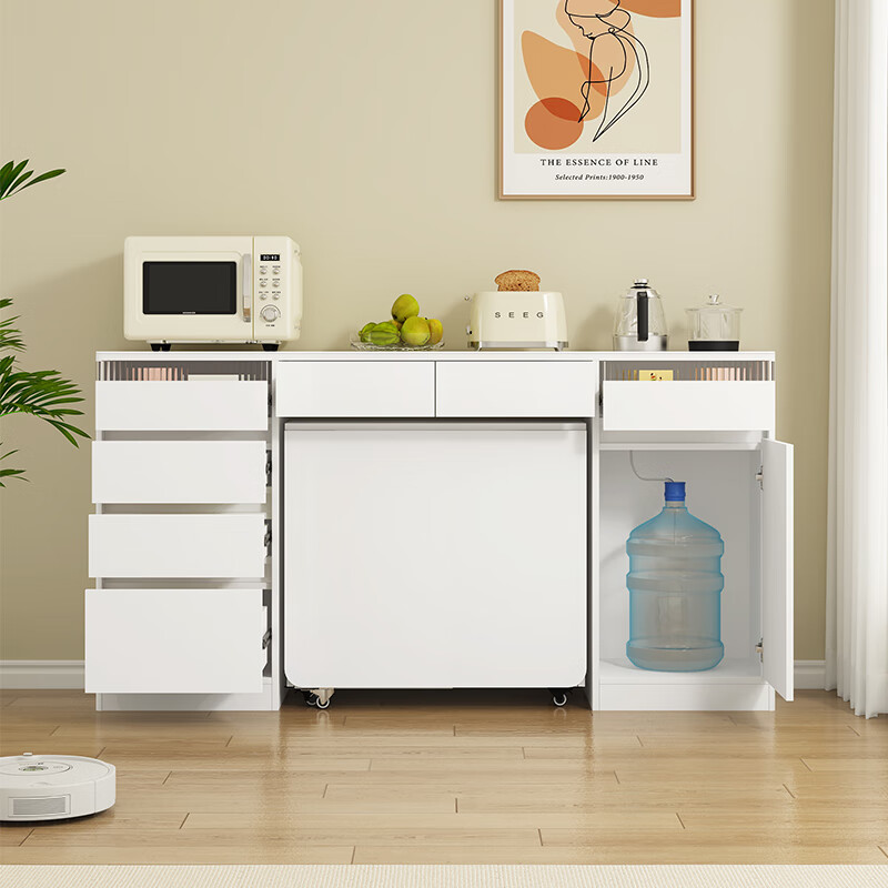 Xuepeng cream style slate sideboard folding dining table integrated wall kitchen high cabinet living room storage storage cabinet style 19 1800*400*1900 (with light)