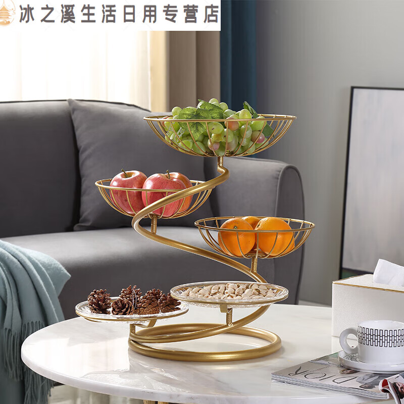 Junmo high-end light luxury multi-layer fruit plate rack home living room coffee table dried fruit snack display plate 2023 new fruit basket five-layer fruit basket three baskets with two plates champagne gold
