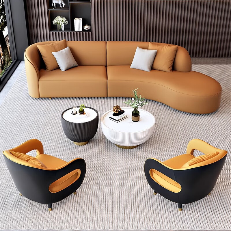Zhenhang Hotel Lobby Negotiation Tables and Chairs Sales Office Company Office Business Reception Club Exhibition Hall Rest Area Sofa Combination 2.4 Sofa + Single 2 + Coffee Table (Color Remarks)