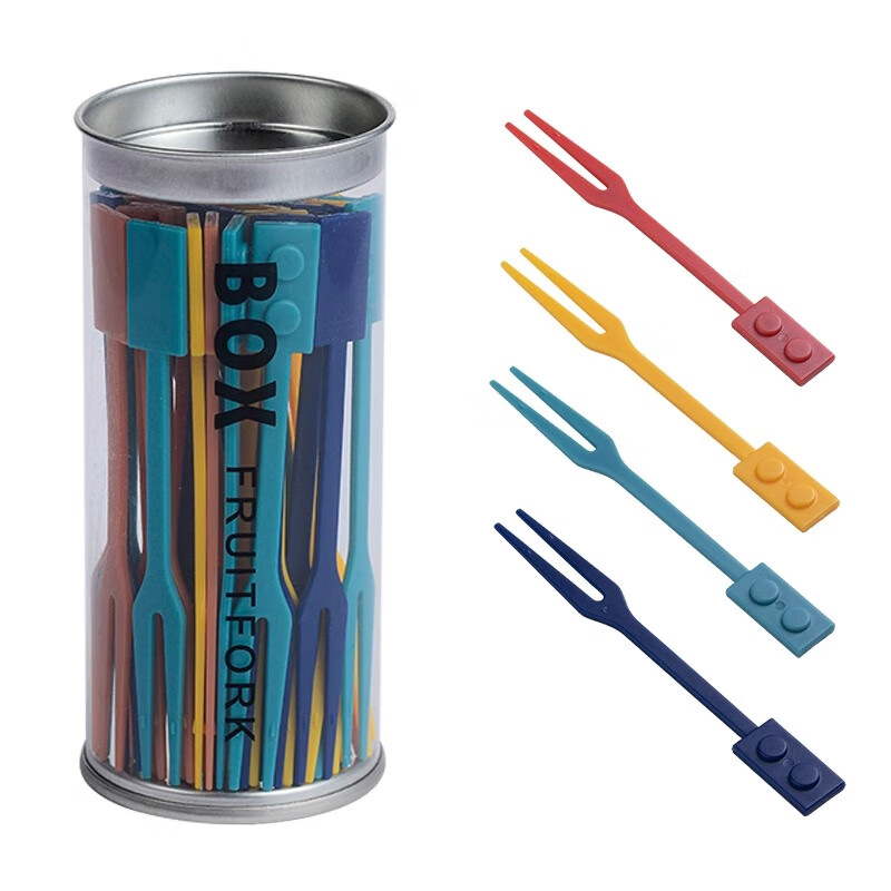 Onlycook disposable fruit fork food grade ABS plastic fruit pick cake fork household dessert fork 1 box/Lego style/1 box 36 pieces mixed color