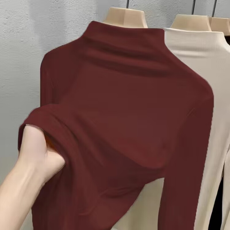 Isenini half turtleneck bottoming shirt for women 2025 autumn and winter new style velvet thickened warm inner top long-sleeved T-shirt velvet black XL recommended 110-120 catties