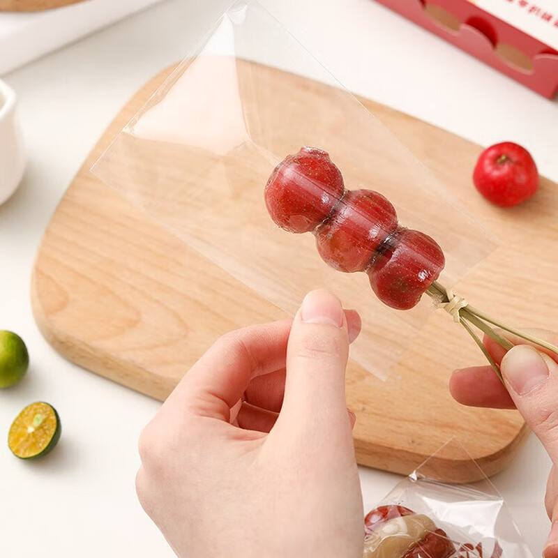 Haofanjie candied haws packaging bag transparent candied haws tool making material bamboo skewer bag glutinous rice paper bag wrapping paper 9*15cm packaging bag 100 pieces + wire tie