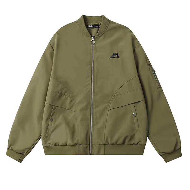 Digada American-style national fashion flight jacket men's autumn and winter baseball uniform jacket men's casual versatile high street jacket men JFFS-1074 green L Height 165-175CM, weight 105-120 catties