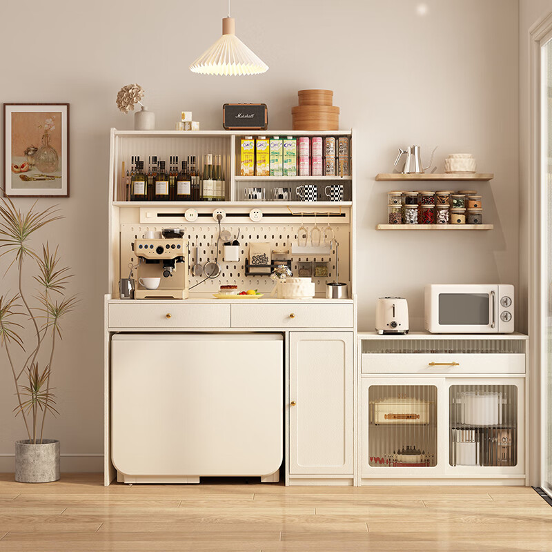 Isabel solid wood sideboard integrated wall cabinet folding dining table small apartment simple restaurant multi-functional storage locker 0.87 meters high cabinet white