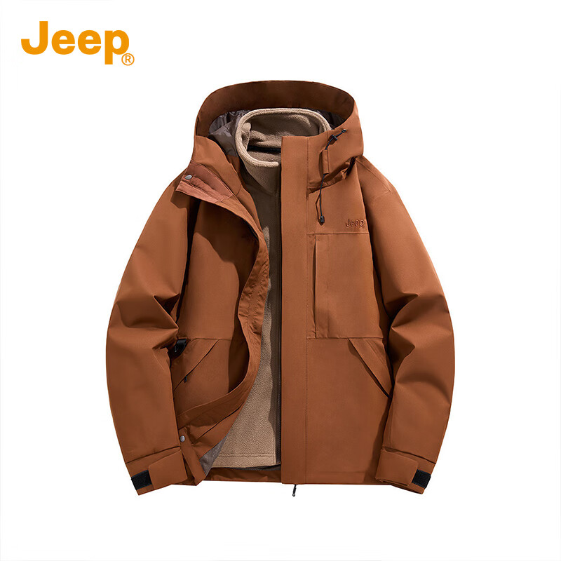 JEEP Jeep three-in-one jacket for men and women, autumn and winter waterproof sports removable liner outdoor mountaineering jacket for men