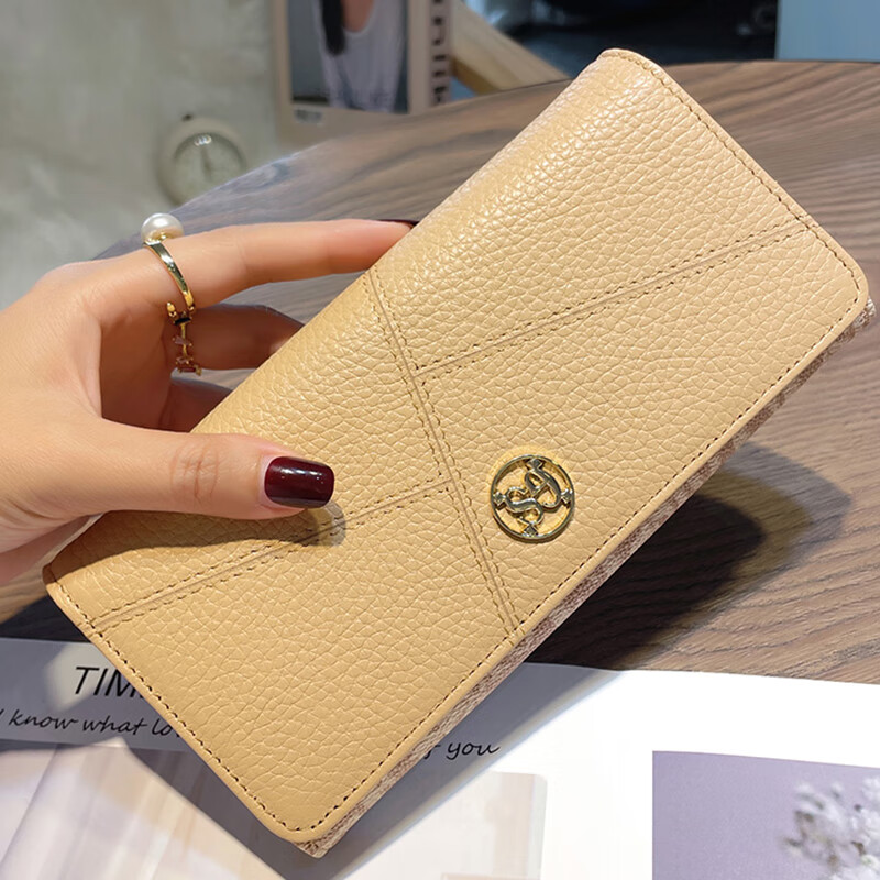 VUNIQSON high-end long wallet women's genuine leather 2025 new large-capacity soft cowhide wallet fashionable hand coin card holder off-white - first layer cowhide