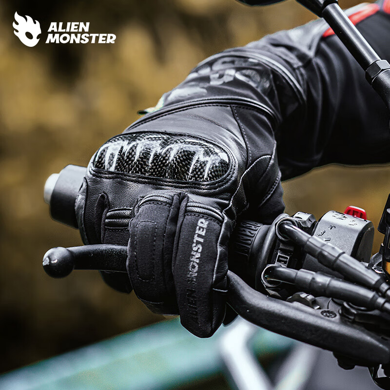 Alien Monster Turbine Motorcycle Carbon Fiber Gloves Winter Genuine Leather Cycling Windproof and Coldproof Black Waterproof and Warm L