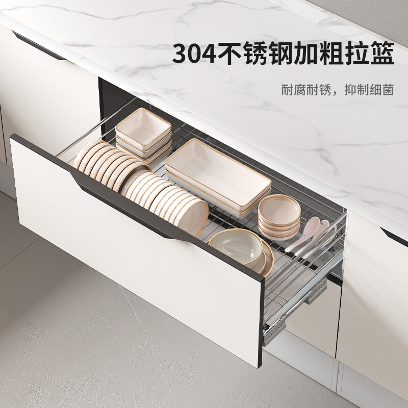 Kezitu customized simple assembly economical marble sink cabinet slate kitchen cabinet stove cabinet rental home one-piece 130CM flat + PET door panel white solid wood cabinet double door