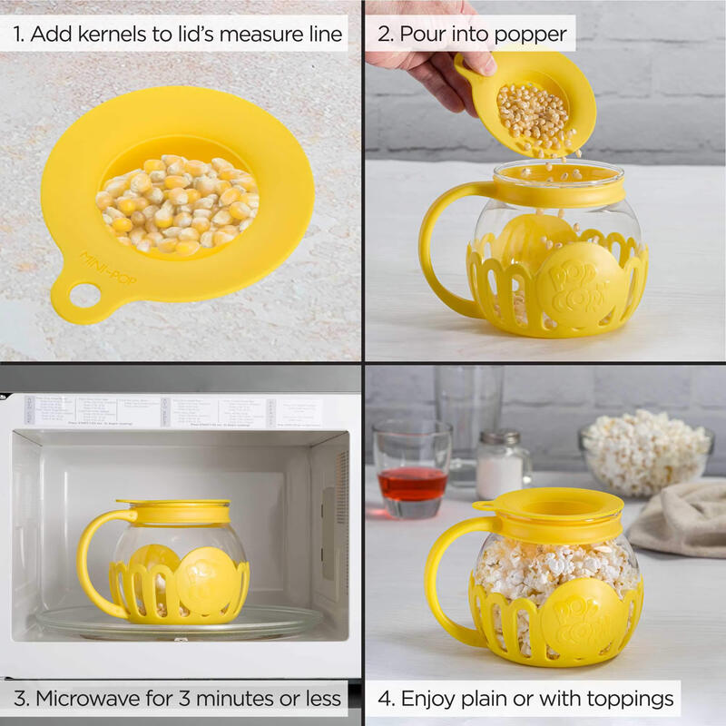 Ecolution Microwave Popcorn Maker 1.4L Oil-Free Glass Cup 3-in-1 Lid