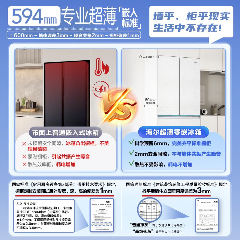 Haier government subsidy 15% Xiaohonghua 482L594mm ultra-thin zero-embedded French multi-door four-door EPP ultra-clean sterilization dry and wet storage first-level energy-efficient household refrigerator. Consult to receive subsidies BCD-482WGHFDB9SYU1