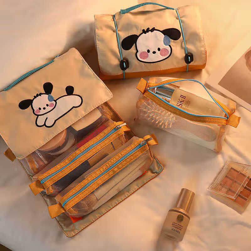 Feiyuejia Cute Folding Cosmetic Bag, Large Capacity, Portable for Traveling, Washing Handle, Simple Skin Care Product Storage Bag, Sweating Puppy Cosmetic Bag