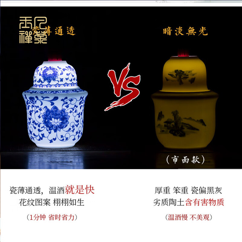 Jingdezhen Jingdezhen ceramic old-fashioned wine warmer household household hot wine pot 2 liang white wine yellow wine wine warmer set Fuguilian wine kettle 2 liang + 1 wine glass