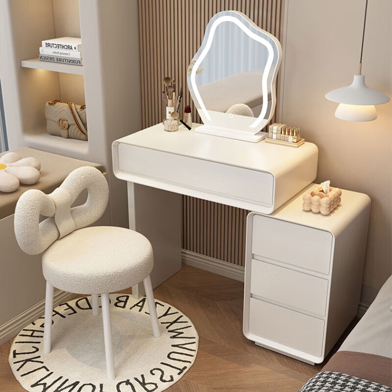 Xinang cream style solid wood dressing table modern minimalist storage cabinet dressing table small apartment bedroom light luxury dressing table white 60cm + three drawer cabinet + cloud mirror without stool