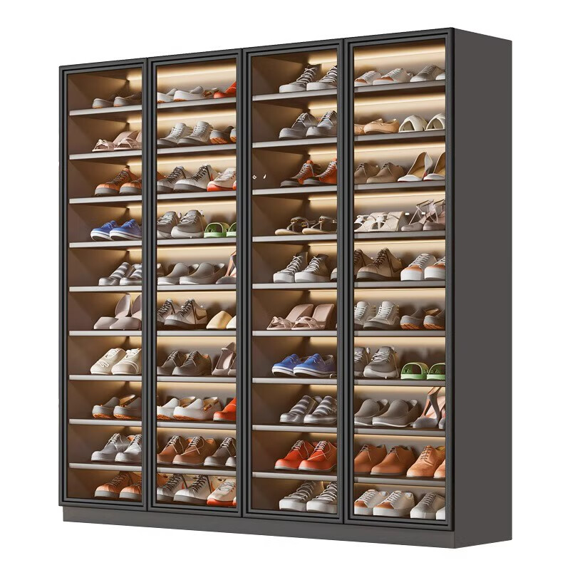 Caixiang storage cabinet multi-functional bookcase with glass door display wine cabinet light luxury custom home living room integrated whole wall to the top 6 layers elegant white length 120*height 120 holds about 38 pairs thickened standard version