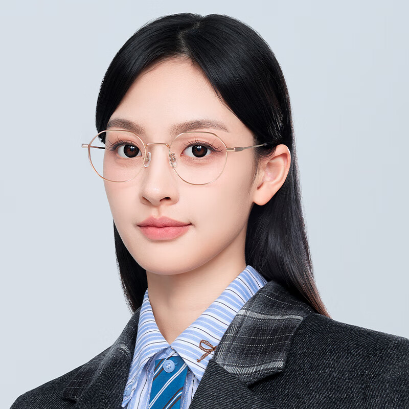 Mingyue Lens Full Frame Ultra-Light Titanium Optical Frame Women's High Definition Anti-Blue Light Myopia Glasses 36049 Frame + 1.56 Mingyue Daily General Lens
