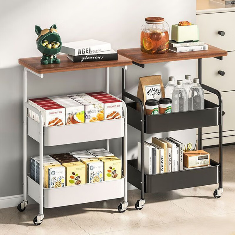 Zhuobo storage rack movable trolley snack rack bookshelf living room storage rack kitchen bathroom storage rack SJ13 black