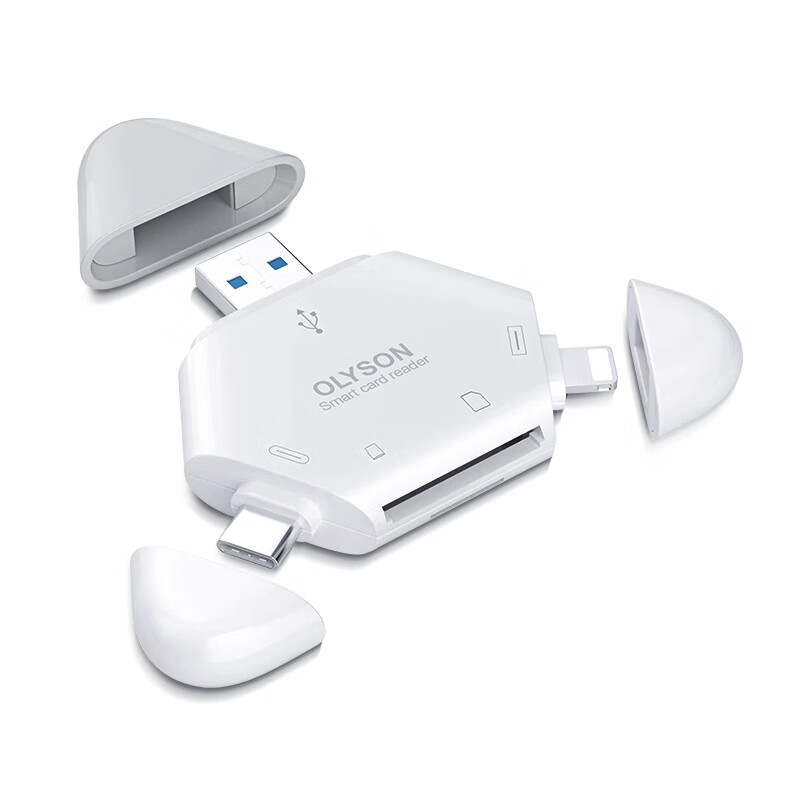 OLYSON three-in-one card reader multi-function suitable for Apple 17 mobile phone USB3.0 DJI Sony Canon SLR camera SD card Type-c computer iPad recorder TF memory card white Apple/TYPE-C/USB interface TF/SD card 2.0 Ultimate Edition