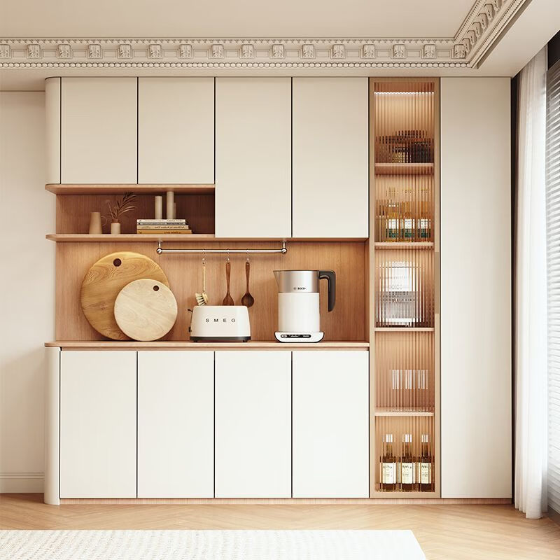 Payou sideboard integrated wall cabinet home living room small apartment large capacity multi-functional storage locker solid wood wine cabinet length 120*width 40*height 200cm off-white+log multiple doors