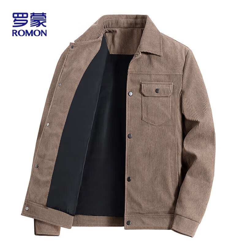 ROMON jacket men's autumn trendy lapel solid color top business executive corduroy jacket men 2270 Khaki XL