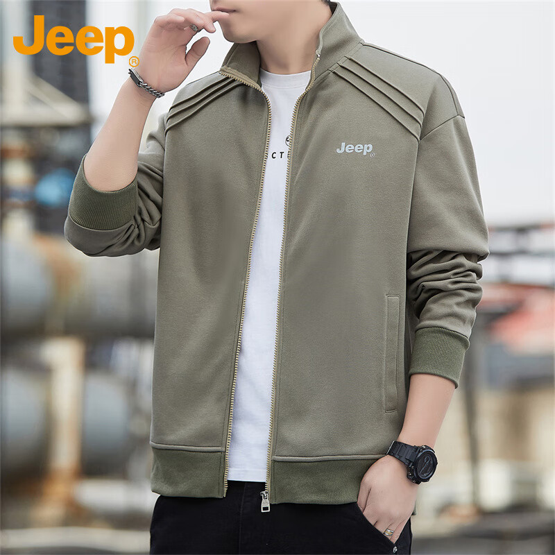 JEEP Jeep Jacket Men's Autumn and Winter Casual Stand Collar Jacket Men's Loose Trendy Clothes Men's Military Green XL
