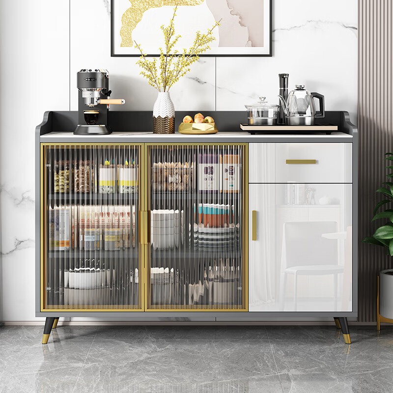 Weiwang slate sideboard modern minimalist living room small apartment storage storage glass door solid wood restaurant entrance tea cabinet Mani gray slate + glass length 68 width 32