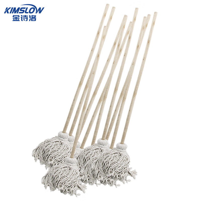 Jinshiluo JZT-0003 Traditional old-fashioned mop mop, white line mop, factory absorbent round head wooden pole mop, cotton mop white (10 pieces)