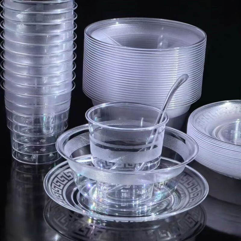 Disposable bowls, chopsticks, plates, cups and spoons set tableware thickened and hardened aviation environmental protection outdoor travel camping hotel banquet 50 sets free 50 pairs of disposable chopsticks