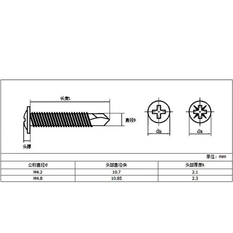 Platinum stainless steel self-tapping screws cross recessed round head self-drilling self-tapping screws dovetail screws drill tail screws M4.2*38 (200 pieces)