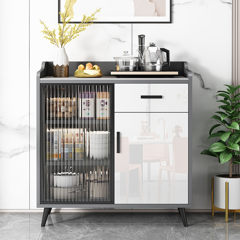 Weiwang slate sideboard modern minimalist living room small apartment storage storage glass door solid wood restaurant entrance tea cabinet Mani gray slate + glass length 68 width 32