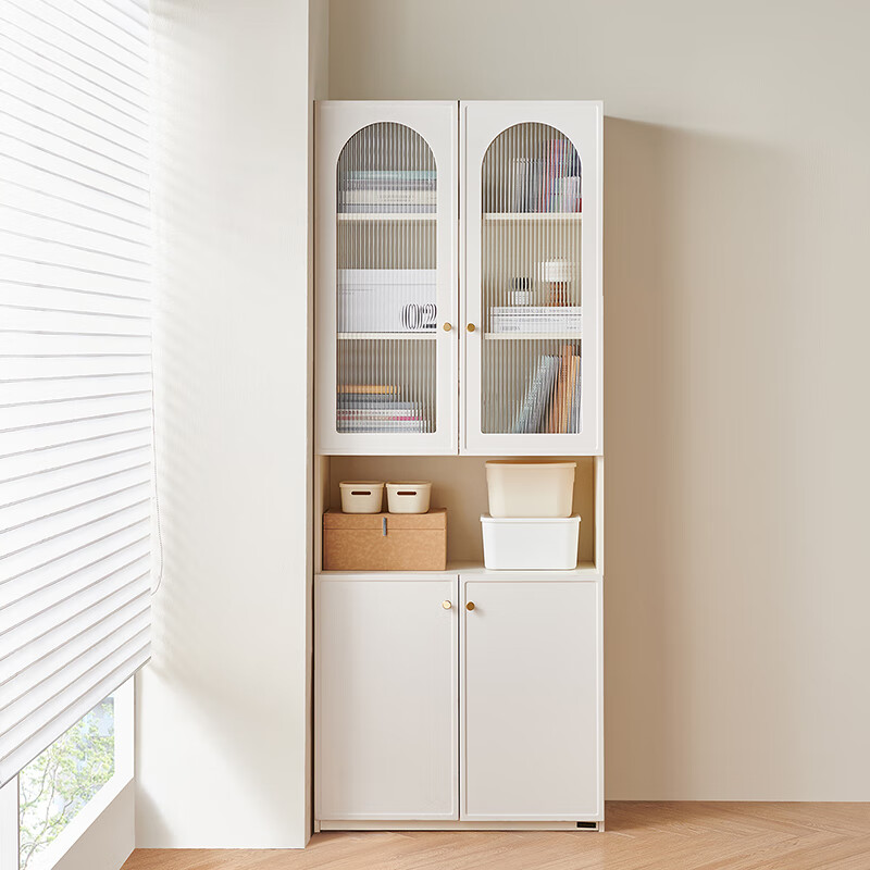 Quanyou Home Light Luxury Bookcase Floor-standing Wall Bookshelf Bedroom Storage Rack File Cabinet Storage Figure Display Storage Cabinet