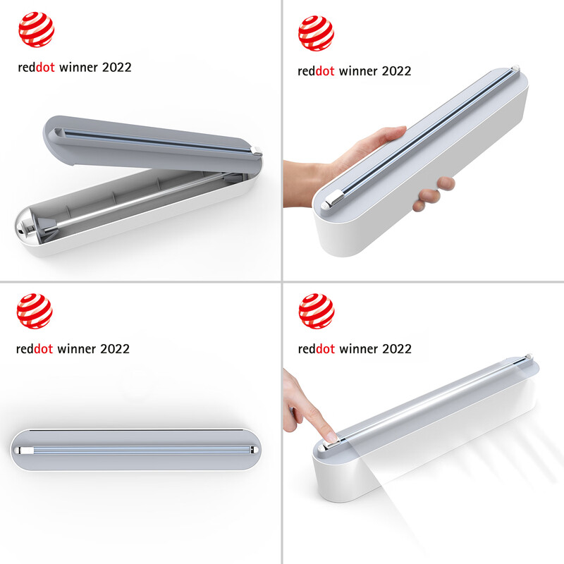 Ling Yuxun Red Dot Award cling film cutter can be magnetically absorbed and wall-mounted, large capacity, compatible with universal two-way cutting, CX style gray + 100 meters of film