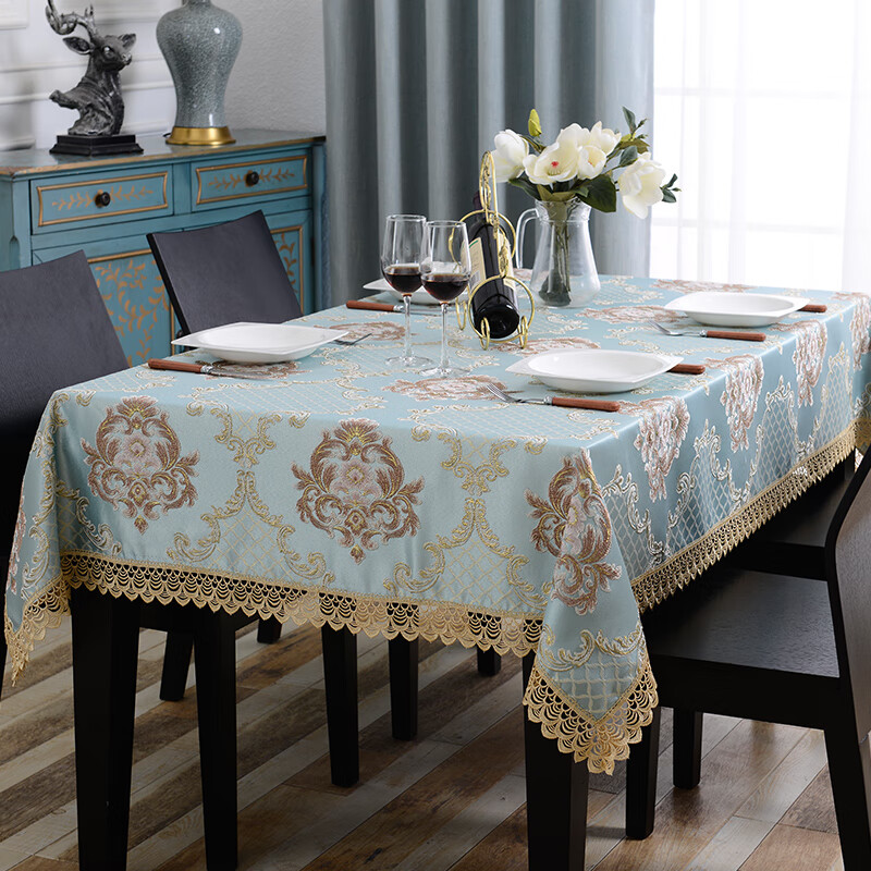 Bansheng European rectangular dining table tablecloth living room home coffee table cloth lace square tablecloth Leman Fei-blue 140*200cm (including lace)