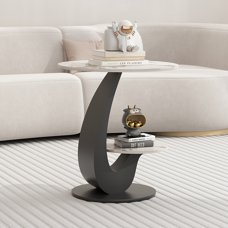 Champs Ruijing cream style slate coffee table for living room 2026 new style light luxury high-end home modern simple creative tea table off-white base + snow mountain white slate + side table 50CM length 130CM width 70CM height 45CM