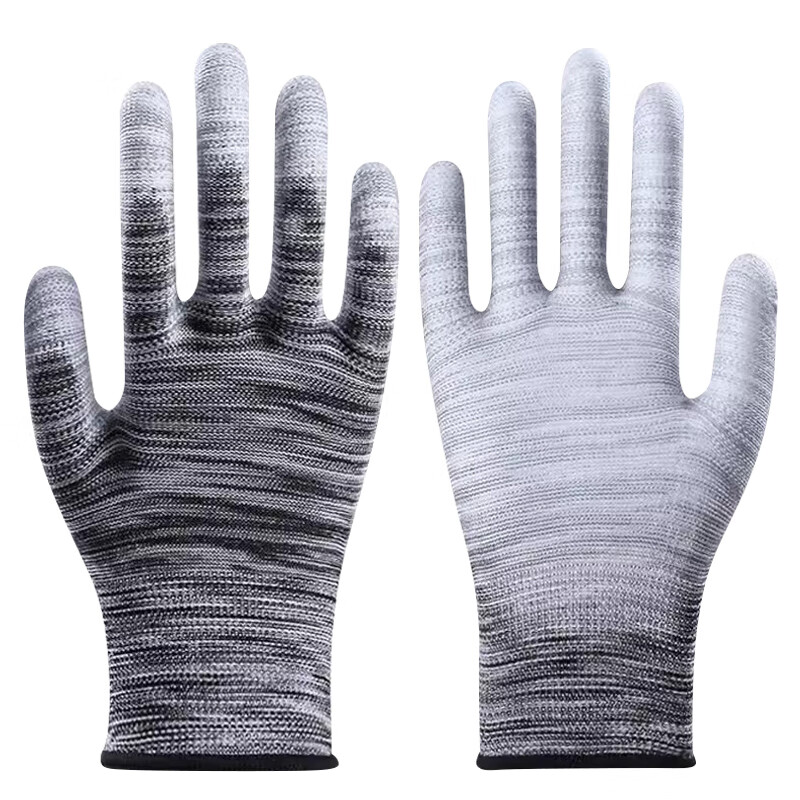 Bangshoushi 12 pairs of dipped labor protection gloves, PU coated palm gloves, nylon thread, anti-static, thin, smart, electronic, light industrial work protection, medium size