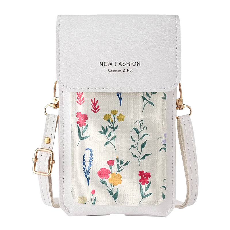 Dipur mobile phone bag hanging neck touch screen wallet mobile phone case crossbody small bag for women coin card holder waterproof mobile phone protective cover white flowers