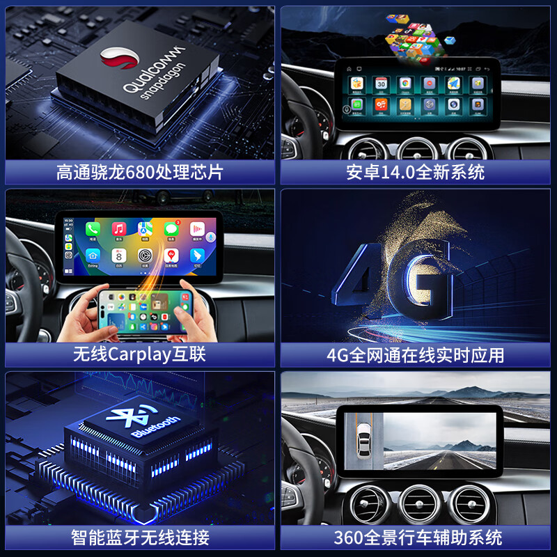 Shencheshield is suitable for Mercedes-Benz C200GLC/GLA/GLK/ABCE-class navigation modified central control large-screen reversing image all-in-one machine 19 2K ultra-narrow bezel Qualcomm 680 8+128 12.8 official standard configuration