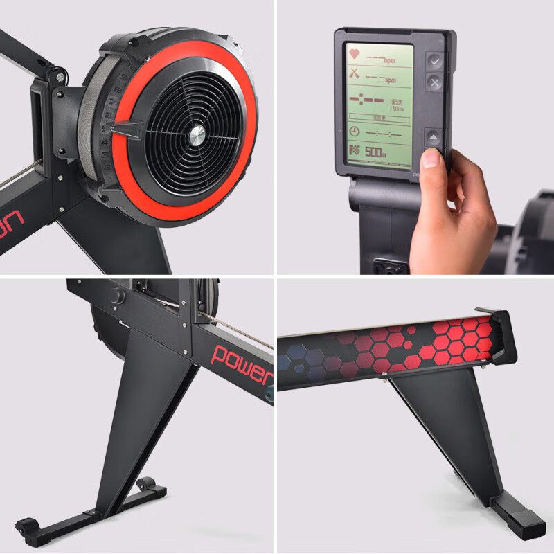 POWERFUN Wind Resistance Rowing Machine Home Indoor Training Silent Rowing Machine Power Measurement Sports Aerobic Gym Rowing New Style PF580 Black (Heightened Instrument Model)