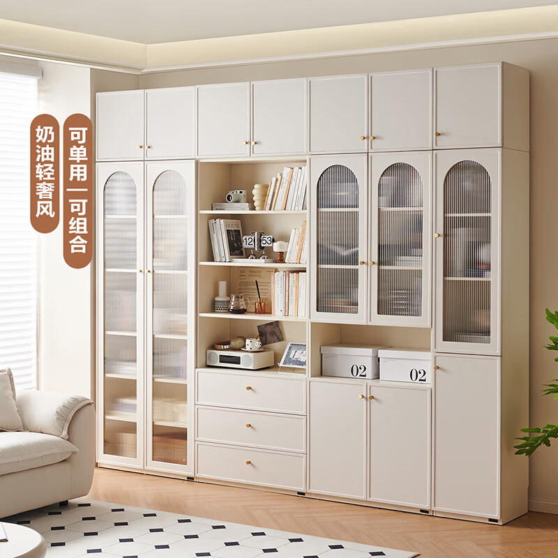 Quanyou Home Light Luxury Bookcase Floor-standing Wall Bookshelf Bedroom Storage Rack File Cabinet Storage Figure Display Storage Cabinet